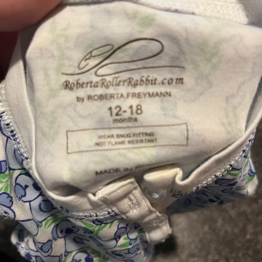 Roller Rabbit White Pajama Set with Blue and Green Puppy Print